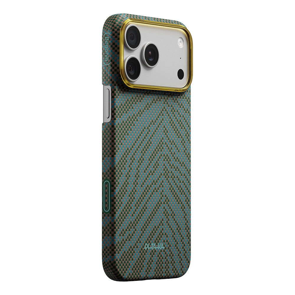 Apple iPhone 17 Pro Max Kılıf M-safe Şarj Özellikli Aramid Fiber Pitaka Breath of Veins Serisi Kapak Yeşil