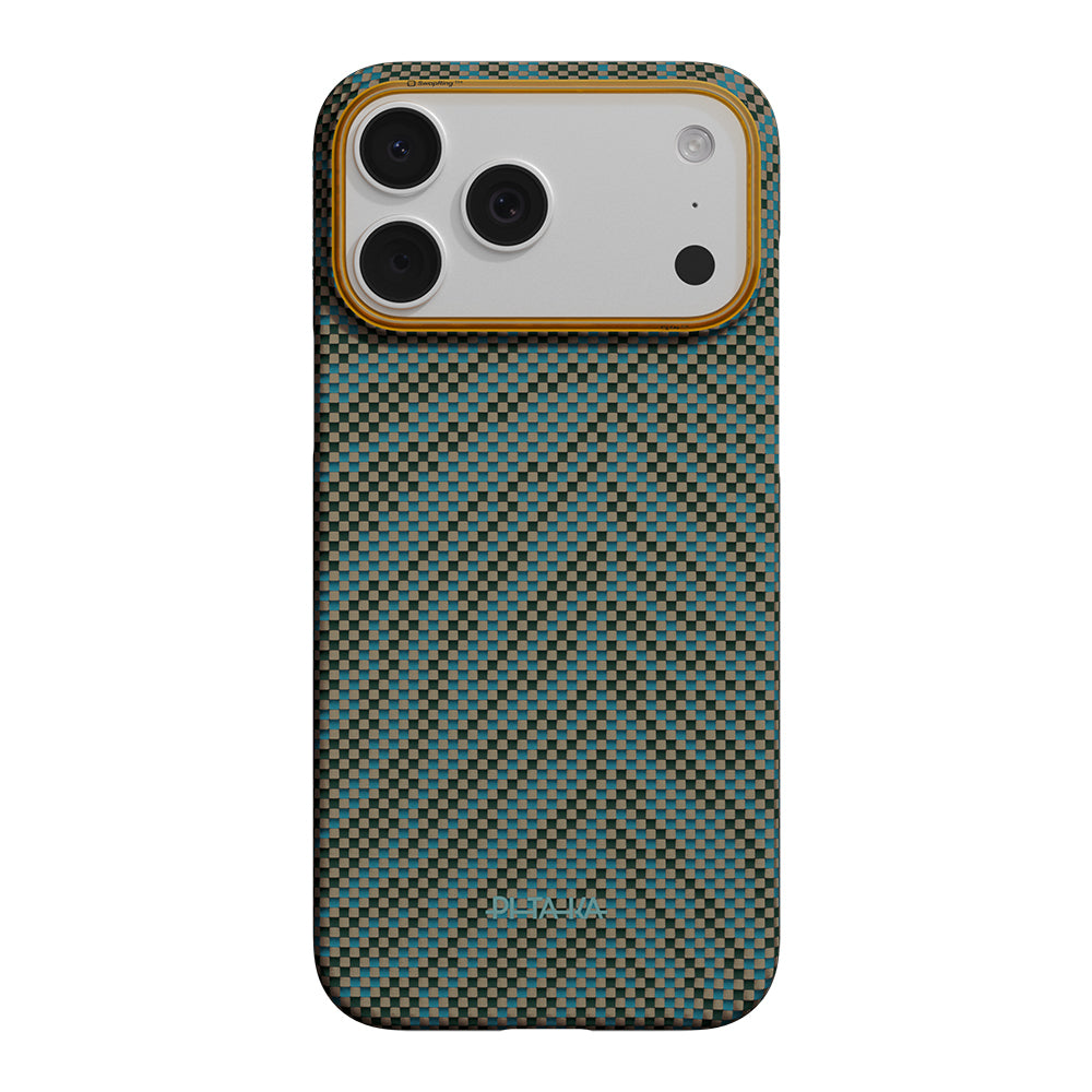 Apple iPhone 17 Pro Max Kılıf M-safe Şarj Özellikli Aramid Fiber Pitaka Breath of Veins Serisi Kapak Yeşil