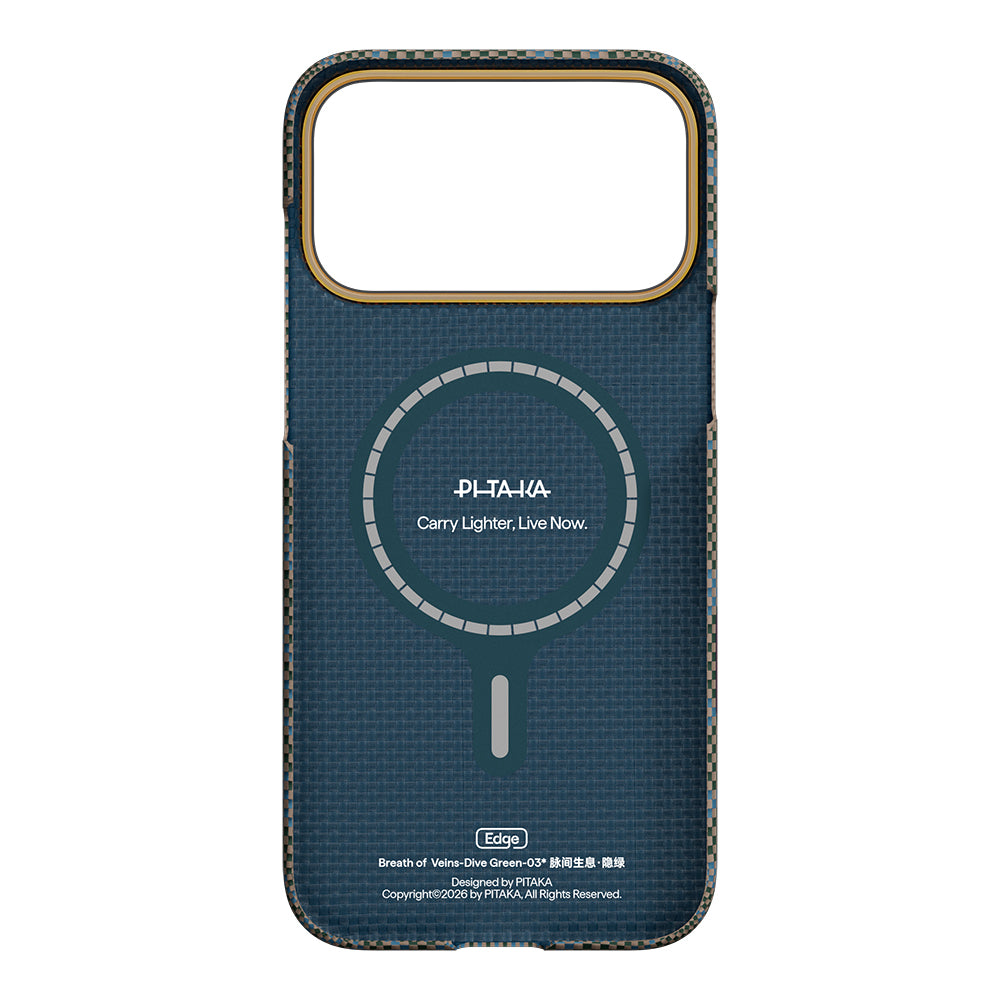 Apple iPhone 17 Pro Max Kılıf M-safe Şarj Özellikli Aramid Fiber Pitaka Breath of Veins Serisi Kapak Yeşil