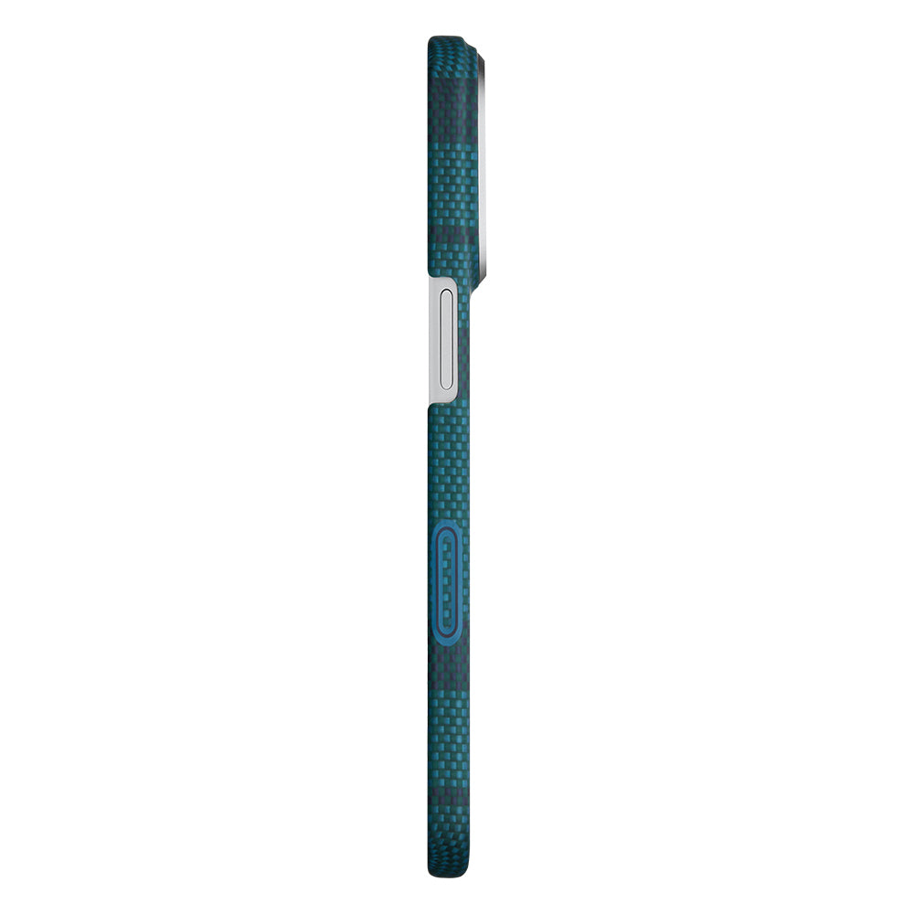 Apple iPhone 17 Pro Max Kılıf M-safe Şarj Özellikli Aramid Fiber Pitaka Flora in Grid Serisi Kapak Mavi