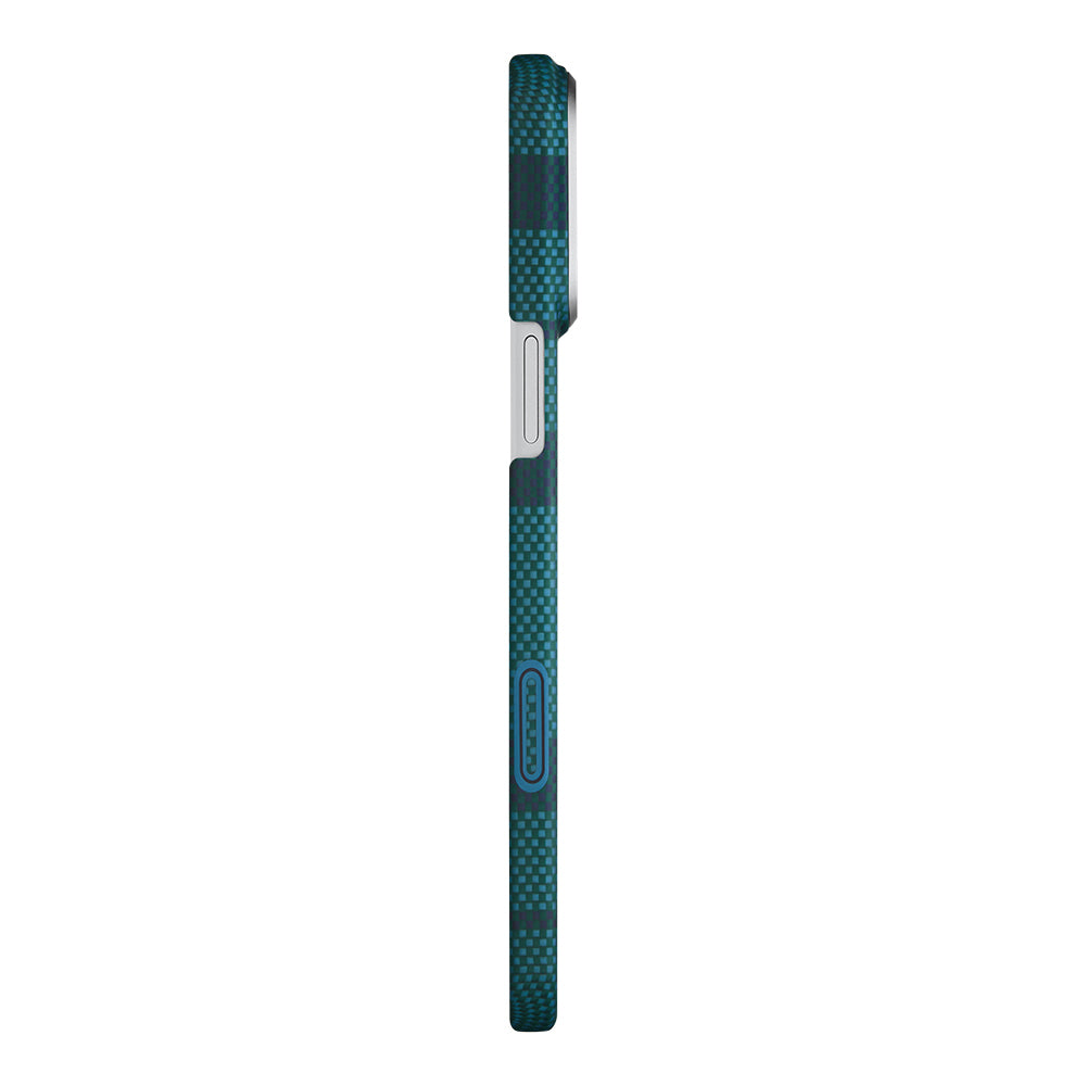 Apple iPhone 17 Pro Max Kılıf M-safe Şarj Özellikli Aramid Fiber Pitaka Flora in Grid Serisi Kapak Mavi