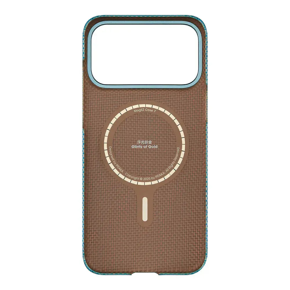 Apple iPhone 17 Pro Max Kılıf M-safe Şarj Özellikli Aramid Fiber Pitaka Glints of Gold Ultra Slim Serisi Gold Kapak