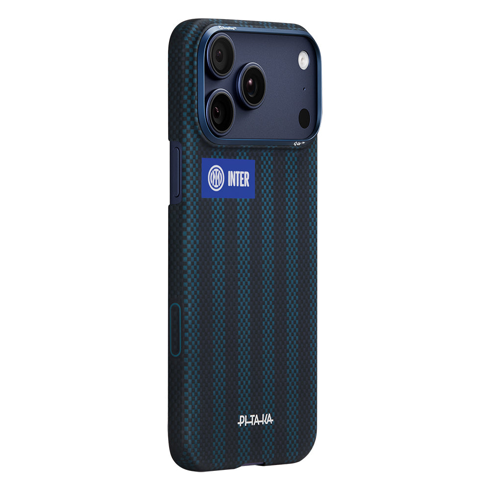 Apple iPhone 17 Pro Max Kılıf M-safe Şarj Özellikli Aramid Fiber Pitaka İnternazionale Milano Serisi Kapak Siyah-Mavi