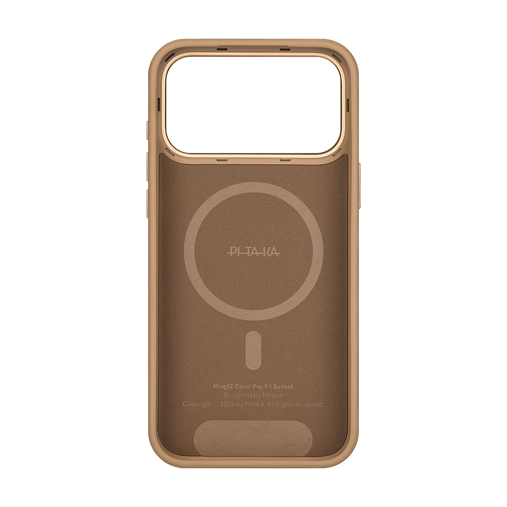Apple iPhone 17 Pro Max Kılıf M-safe Şarj Özellikli Aramid Fiber Pitaka Military-Grade Sunset-Moonrise Serisi Kapak Kahverengi