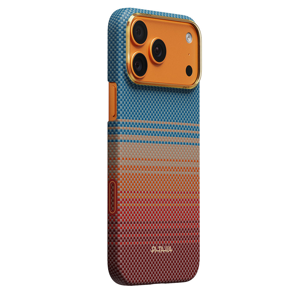 Apple iPhone 17 Pro Max Kılıf M-safe Şarj Özellikli Aramid Fiber Pitaka Sunset 2.0 California Dream Serisi Kapak Mavi-Kahverengi