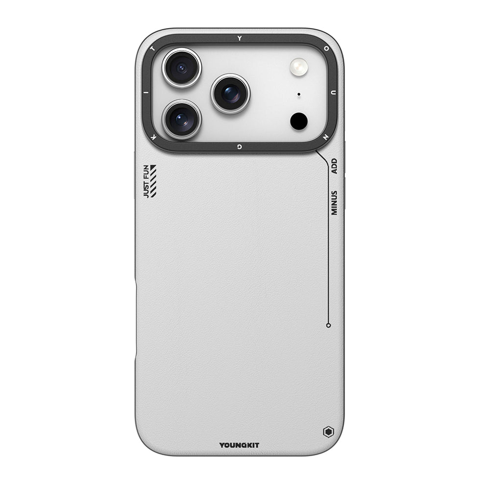 Apple iPhone 17 Pro Max Kılıf M-safe Şarj Özellikli Basit Mat Deri Desenli Youngkit Tech Fashion Serisi Kapak Gri