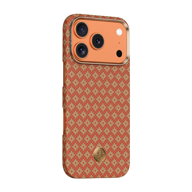 Apple iPhone 17 Pro Max Kılıf M-Safe Şarj Özellikli Benks ArmorAir ArmorGrid Serisi Kevlar Kapak Açık Turuncu