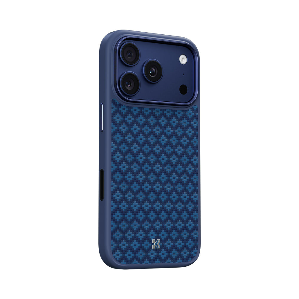 Apple iPhone 17 Pro Max Kılıf M-Safe Şarj Özellikli Benks ArmorPro ArmorGrid Serisi Kevlar Kapak Mavi