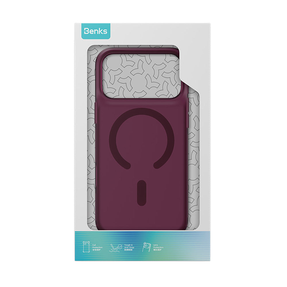 Apple iPhone 17 Pro Max Kılıf M-Safe Şarj Özellikli Benks C-Magnet Lucid ArmorPro Kapak Bordo