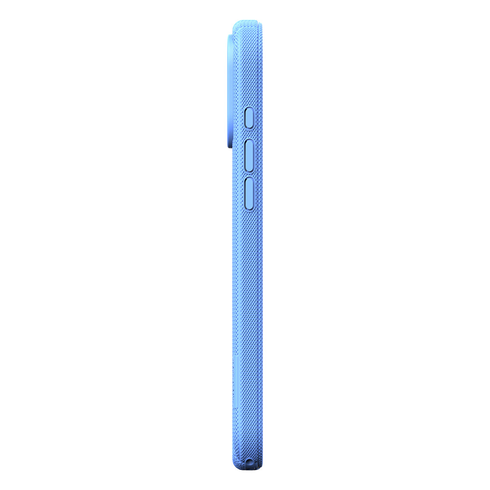 Apple iPhone 17 Pro Max Kılıf M-Safe Şarj Özellikli Çizgi Desenli Kumaş Dokulu Zore Paris Lorin Kapak Açık Mavi