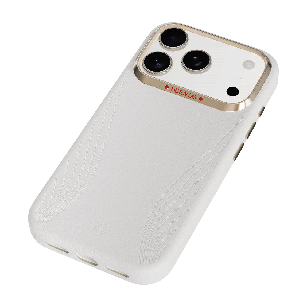 Apple iPhone 17 Pro Max Kılıf M-Safe Şarj Özellikli Çizgili Udemos Freedom Serisi Kapak Beyaz