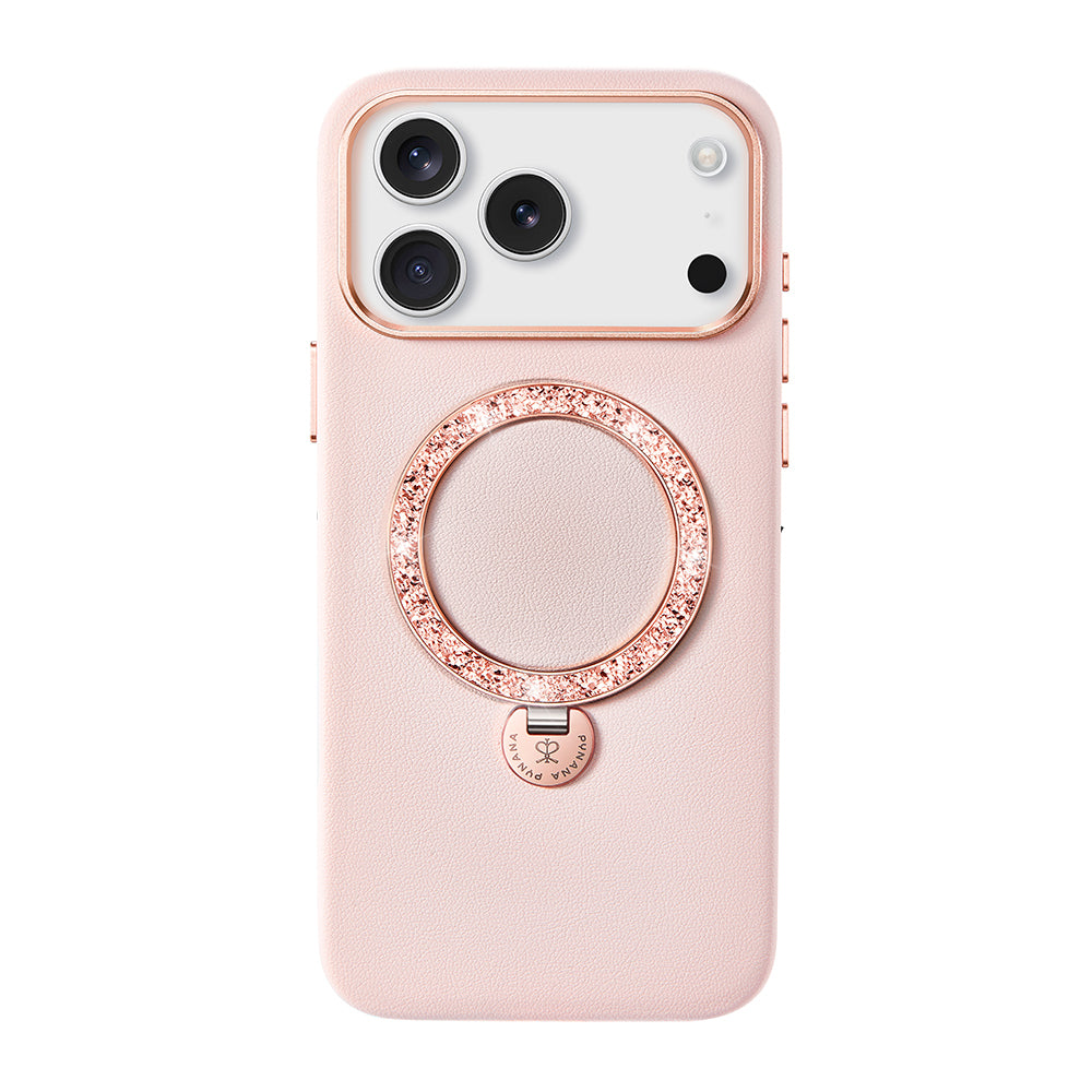 Apple iPhone 17 Pro Max Kılıf M-safe Şarj Özellikli Deri Tasarımlı Standlı Pynana Dancing Circle Luxury Serisi Kapak Siyah