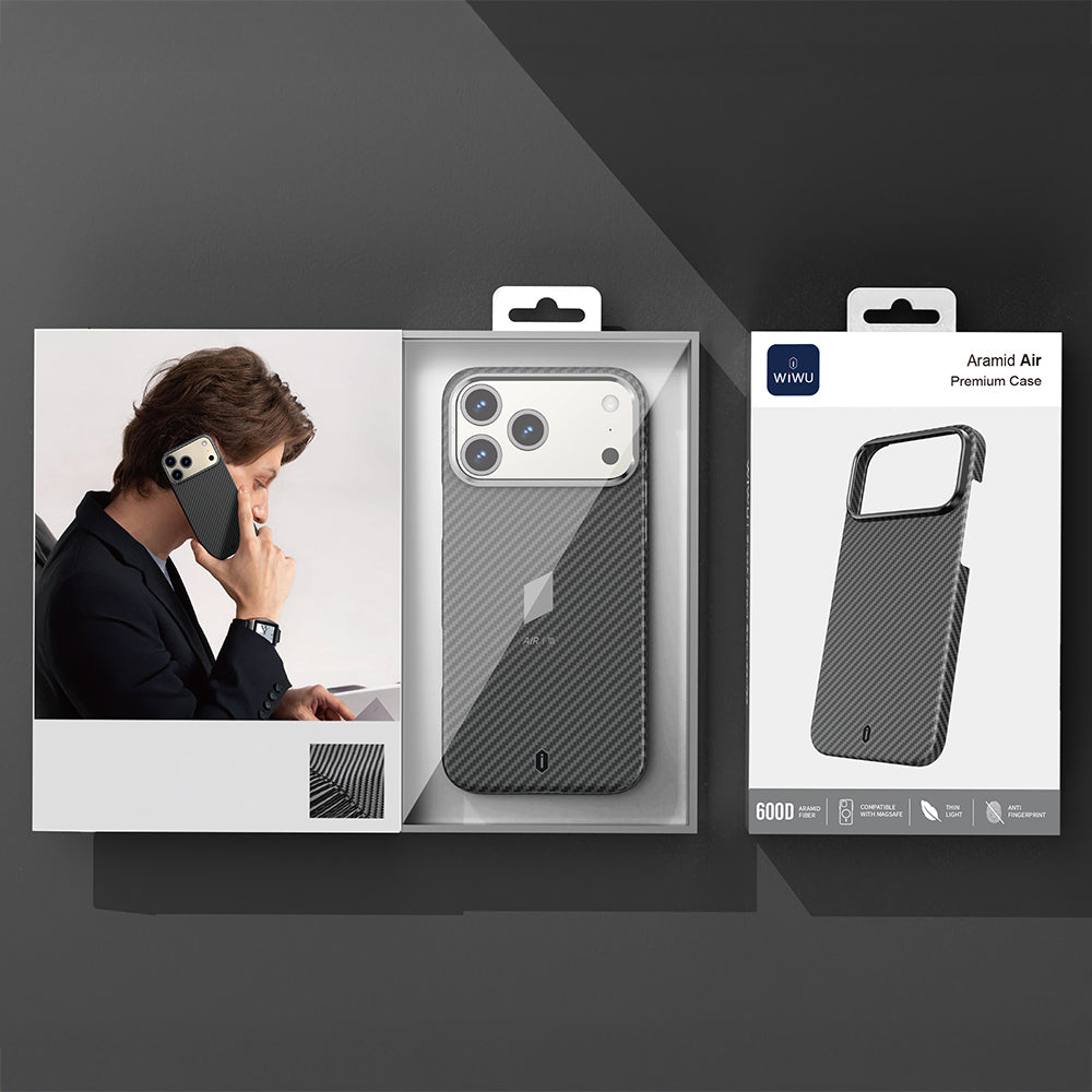 Apple iPhone 17 Pro Max Kılıf M-safe Şarj Özellikli Kamera Standlı Wiwu DCC-206 Aramid Air Kapak Siyah