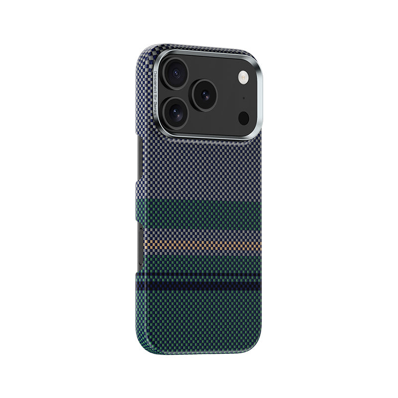 Apple iPhone 17 Pro Max Kılıf M-safe Şarj Özellikli Karbon Fiber Tasarımlı Benks Aurora ArmorPro Kevlar Kapak Yeşil