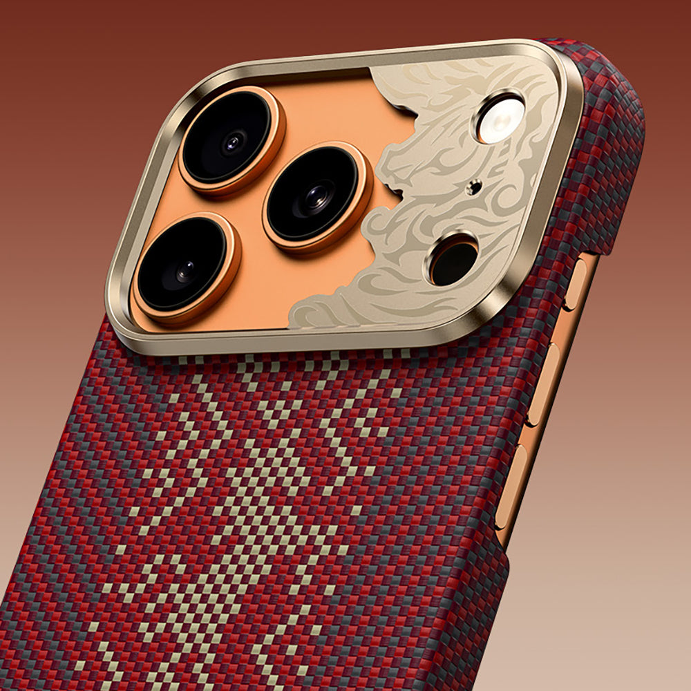 Apple iPhone 17 Pro Max Kılıf M-safe Şarj Özellikli Karbon Fiber Tasarımlı Benks Knight ArmorAir Kevlar Kapak Kırmızı