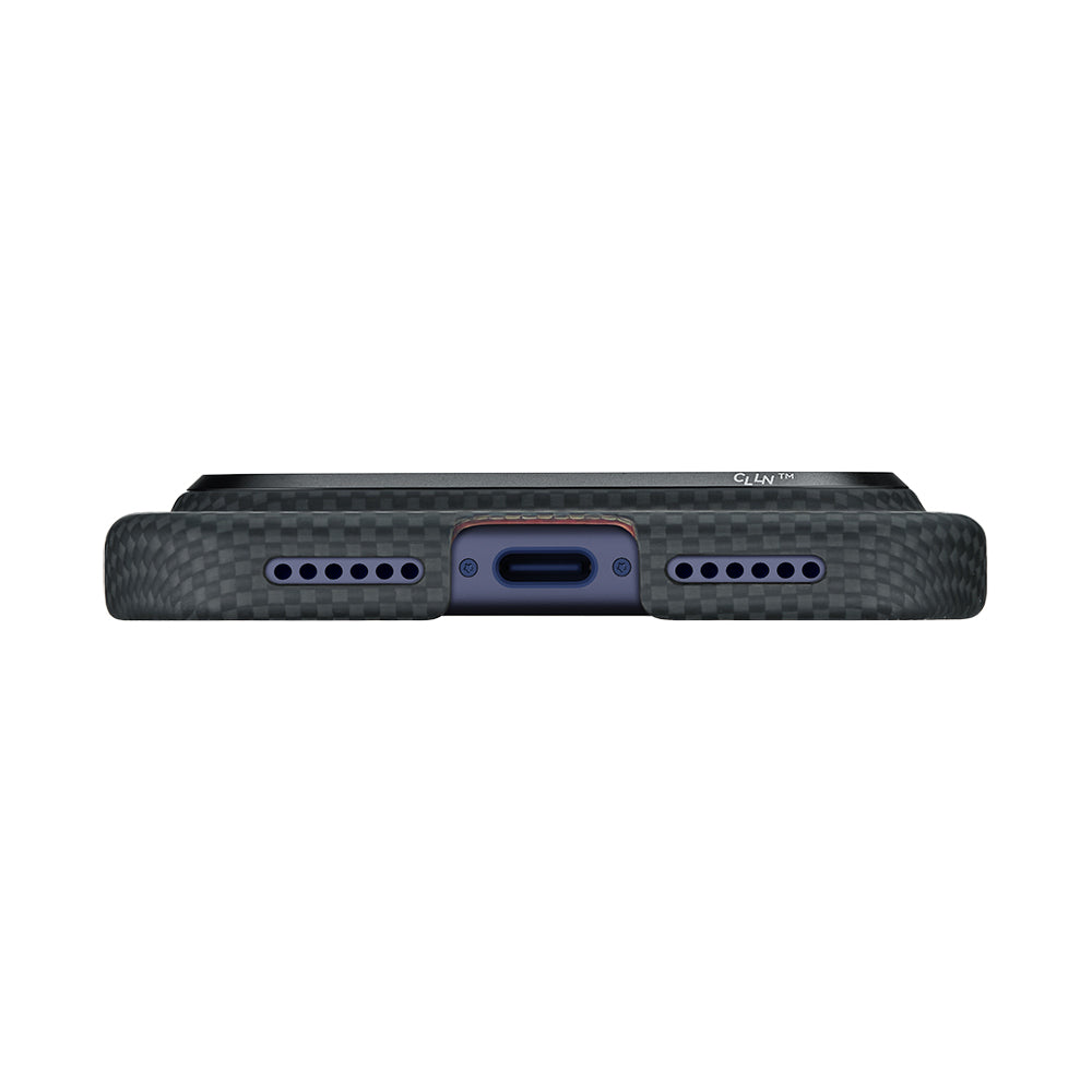 Apple iPhone 17 Pro Max Kılıf M-safe Şarj Özellikli Lumintex Teknolojili Fosforlu Aramid Fiber Pitaka Tactile Woven Aries Serisi Kapak Siyah
