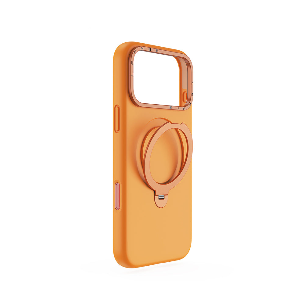 Apple iPhone 17 Pro Max Kılıf M-safe Şarj Özellikli Metal Standlı Sıvı Silikon Lenyes CK223 Kapak Turuncu