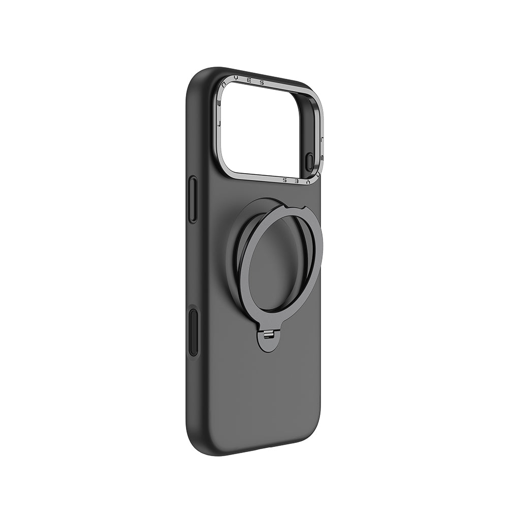 Apple iPhone 17 Pro Max Kılıf M-safe Şarj Özellikli Metal Standlı Sıvı Silikon Lenyes CK223 Kapak Siyah
