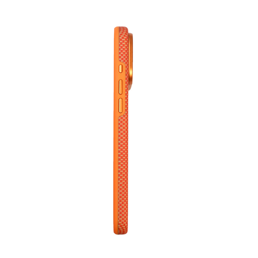 Apple iPhone 17 Pro Max Kılıf M-safe Şarj Özellikli Mohseven 1500D Aramid Fiber Kapak Turuncu-Gold