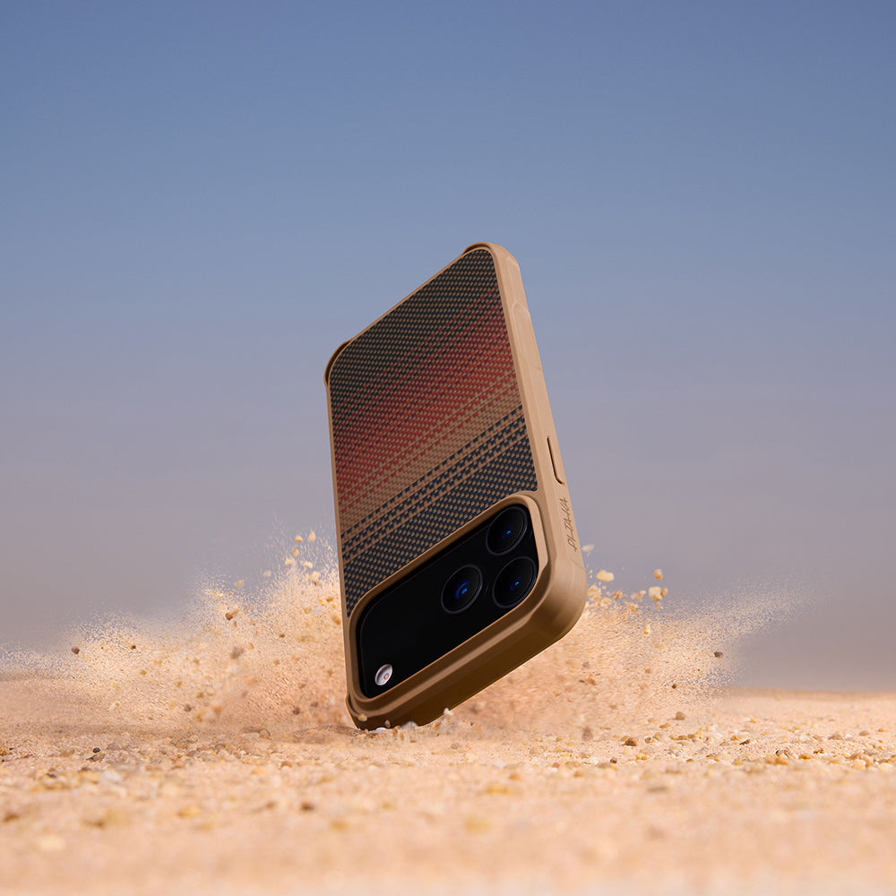 Apple iPhone 17 Pro Max Kılıf M-safe Şarj Özellikli Pitaka Tactile Woven Sunset-Moonrise Aramid Pro Guard Serisi Kapak Kahverengi