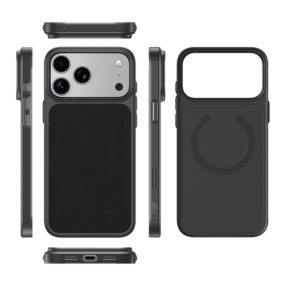 Apple iPhone 17 Pro Max Kılıf M-Safe Şarj Özellikli PU Zore Paris Trexo Sert PC Kapak Siyah