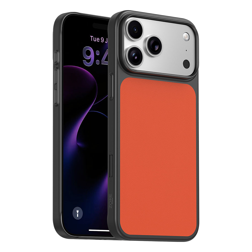 Apple iPhone 17 Pro Max Kılıf M-Safe Şarj Özellikli PU Zore Paris Trexo Sert PC Kapak Turuncu