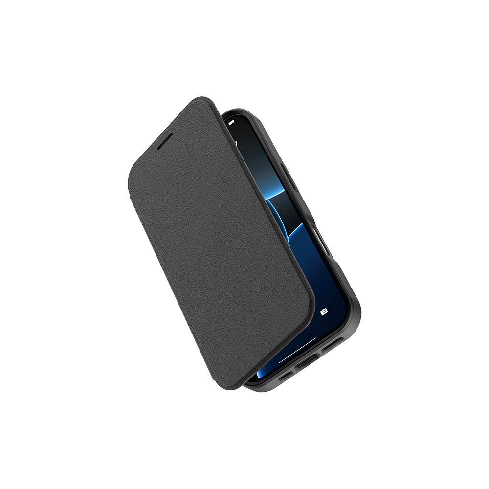 Apple iPhone 17 Pro Max Kılıf M-Safe Şarj Özellikli Raptic Air Folio Şeffaf Kartlıklı Kapaklı Kılıf Siyah