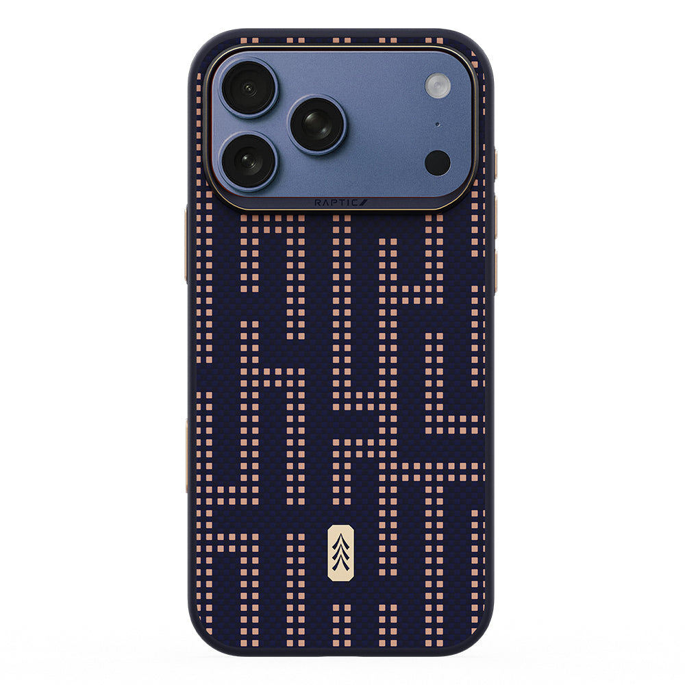 Apple iPhone 17 Pro Max Kılıf M-safe Şarj Özellikli Raptic Aramid Dual Grid Serisi Karbon Kapak Lacivert