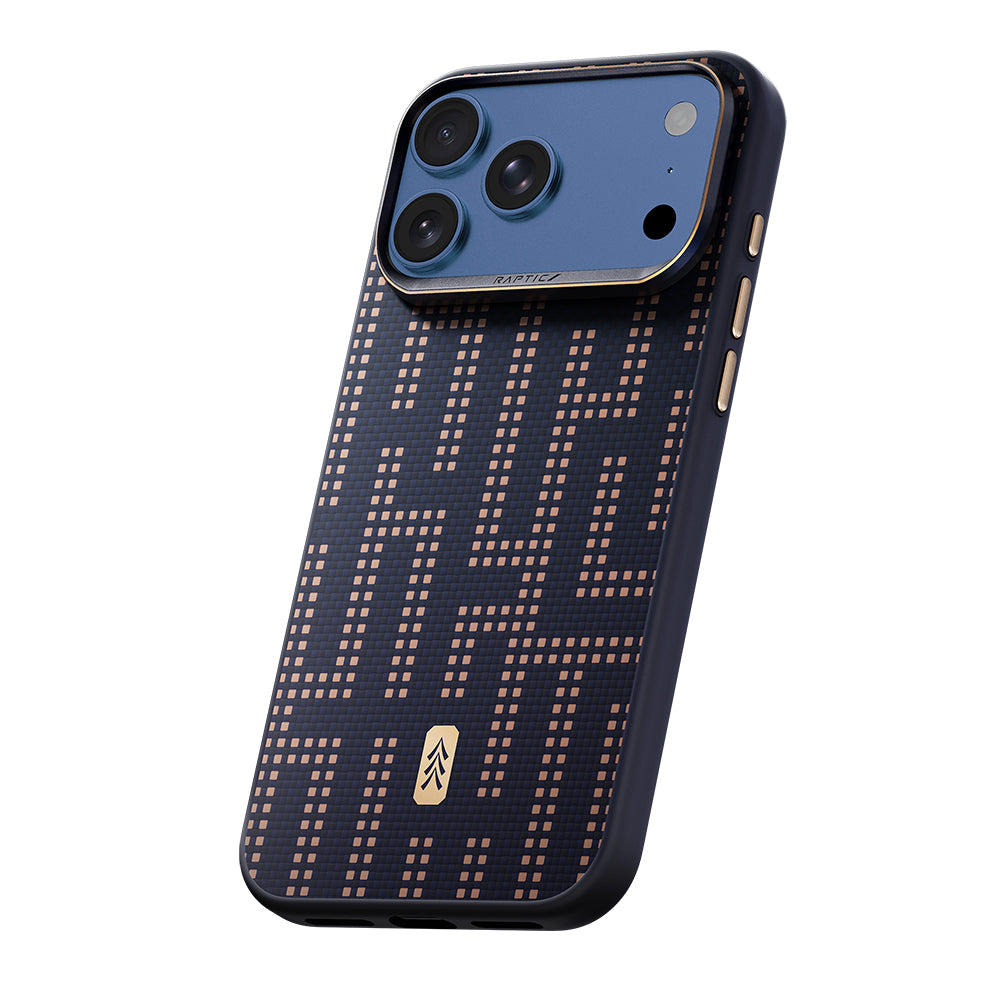 Apple iPhone 17 Pro Max Kılıf M-safe Şarj Özellikli Raptic Aramid Dual Grid Serisi Karbon Kapak Lacivert