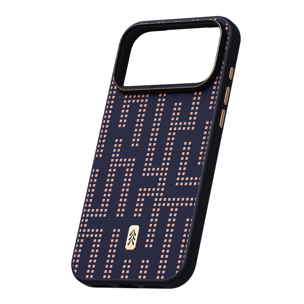 Apple iPhone 17 Pro Max Kılıf M-safe Şarj Özellikli Raptic Aramid Dual Grid Serisi Karbon Kapak Lacivert