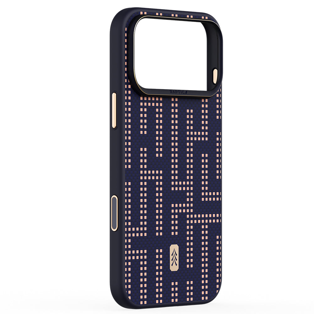 Apple iPhone 17 Pro Max Kılıf M-safe Şarj Özellikli Raptic Aramid Dual Grid Serisi Karbon Kapak Lacivert