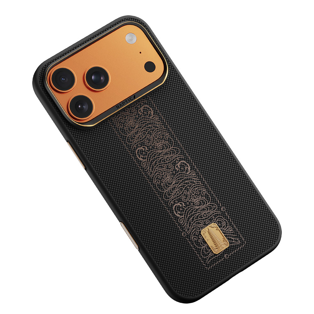 Apple iPhone 17 Pro Max Kılıf M-safe Şarj Özellikli Raptic Aramid Dual Rise Serisi 24 Ayar Altın Kaplamalı Kapak Siyah
