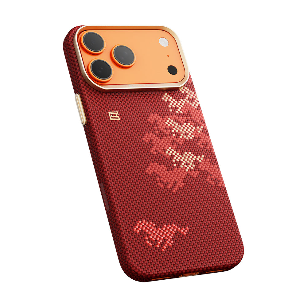 Apple iPhone 17 Pro Max Kılıf M-safe Şarj Özellikli Raptic Aramid Skin Chivalry Serisi Kapak Kırmızı