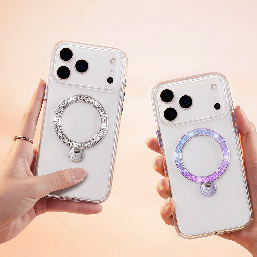 Apple iPhone 17 Pro Max Kılıf M-safe Şarj Özellikli Simli Standlı Pynana Dancing Circle Trendy Serisi Kapak Gümüş