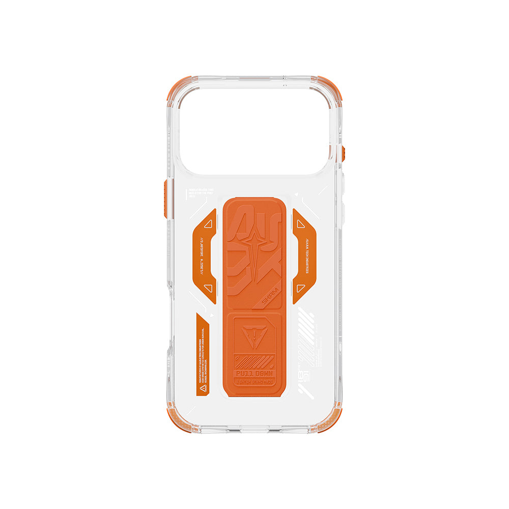 Apple iPhone 17 Pro Max Kılıf M-safe Şarj Özellikli Teknoloji Desenli Skinarma Helio Mag Charge Standlı Kapak Turuncu