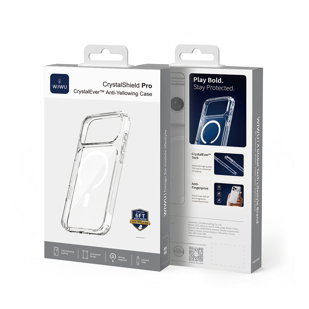 Apple iPhone 17 Pro Max Kılıf M-safe Şarj Özellikli Wiwu CS-202 Crystal Shield Pro Serisi Anti Yellowing Sert PC Kapak Şeffaf