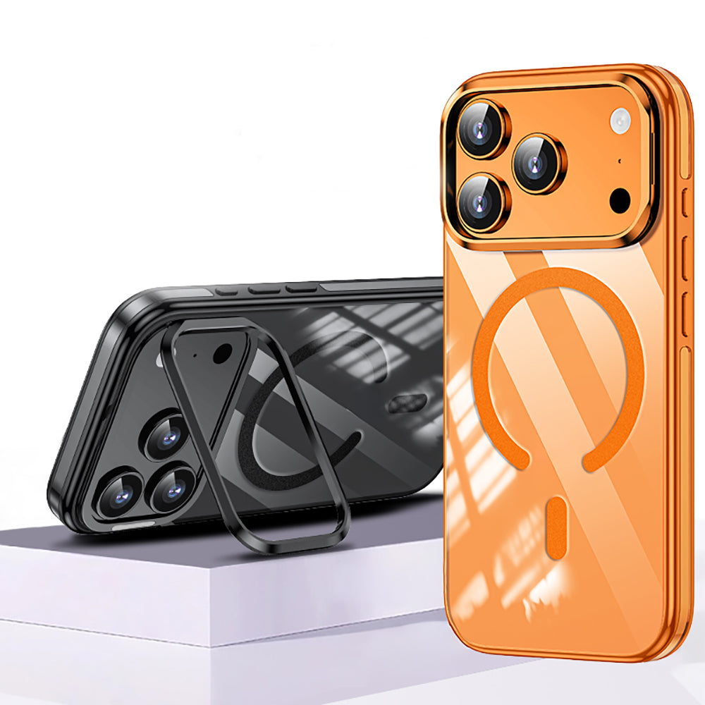 Apple iPhone 17 Pro Max Kılıf M-safe Şarj Özellikli Wlons Standlı Efsane Kapak Turuncu