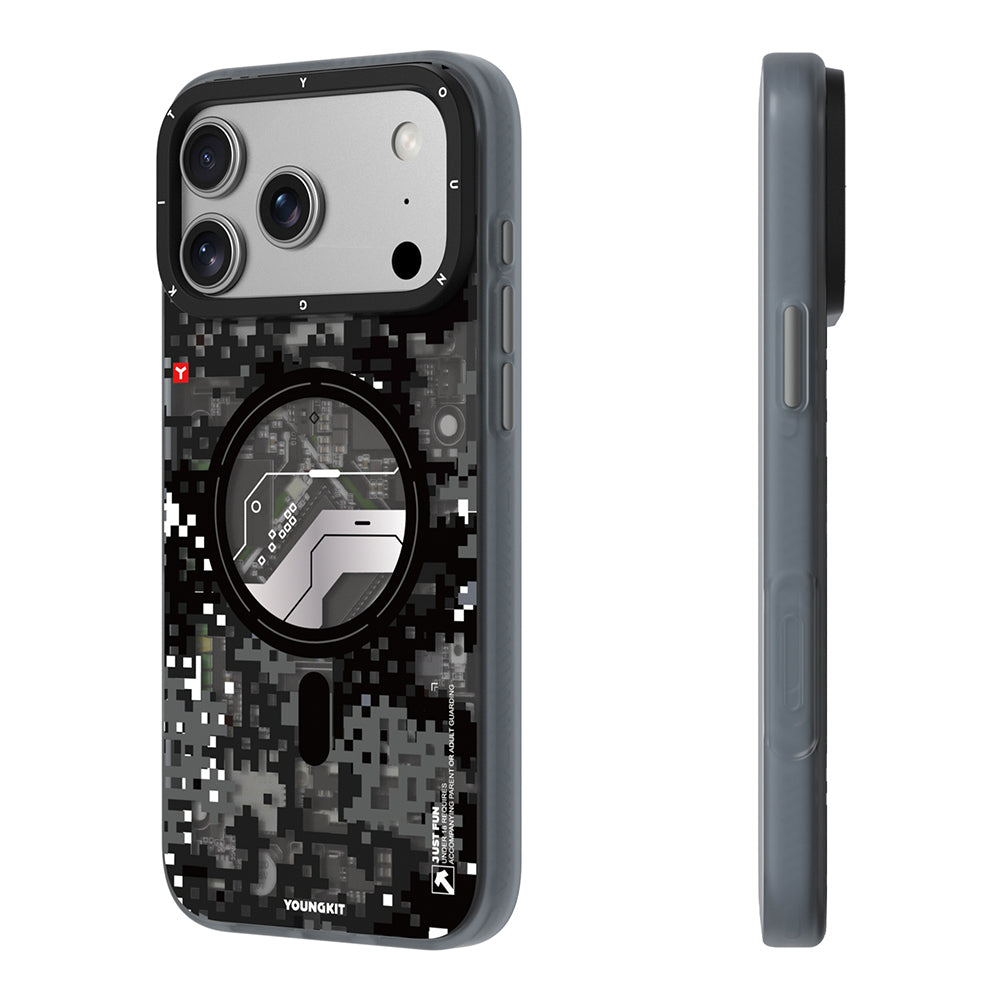 Apple iPhone 17 Pro Max Kılıf M-Safe Şarj Özellikli Youngkit Camouflage Sykell Serisi Kapak Siyah
