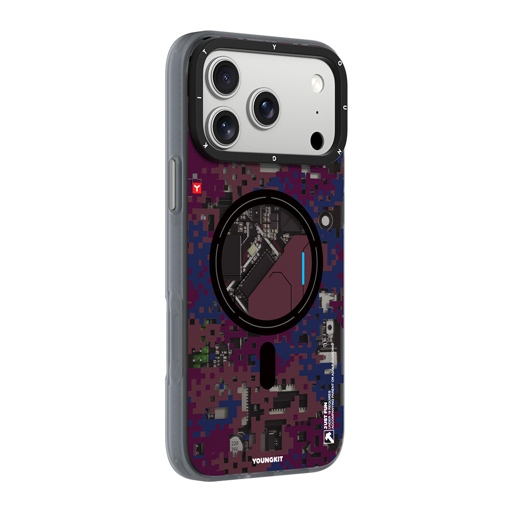 Apple iPhone 17 Pro Max Kılıf M-Safe Şarj Özellikli Youngkit Camouflage Sykell Serisi Kapak Bordo