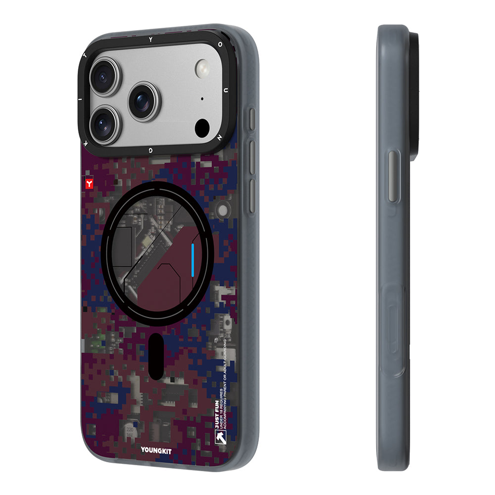 Apple iPhone 17 Pro Max Kılıf M-Safe Şarj Özellikli Youngkit Camouflage Sykell Serisi Kapak Bordo