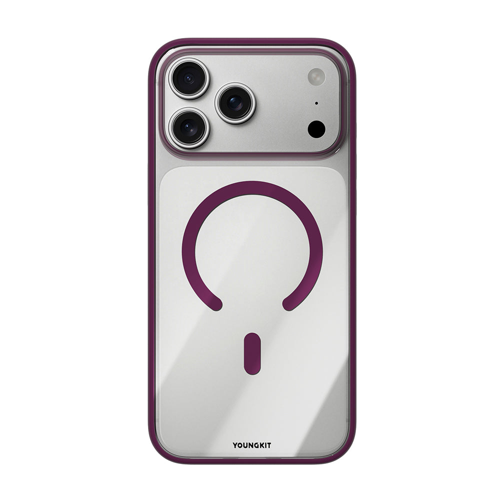 Apple iPhone 17 Pro Max Kılıf M-safe Şarj Özellikli Youngkit Clear Serisi Kapak Bordo