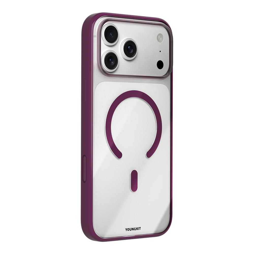 Apple iPhone 17 Pro Max Kılıf M-safe Şarj Özellikli Youngkit Clear Serisi Kapak Bordo