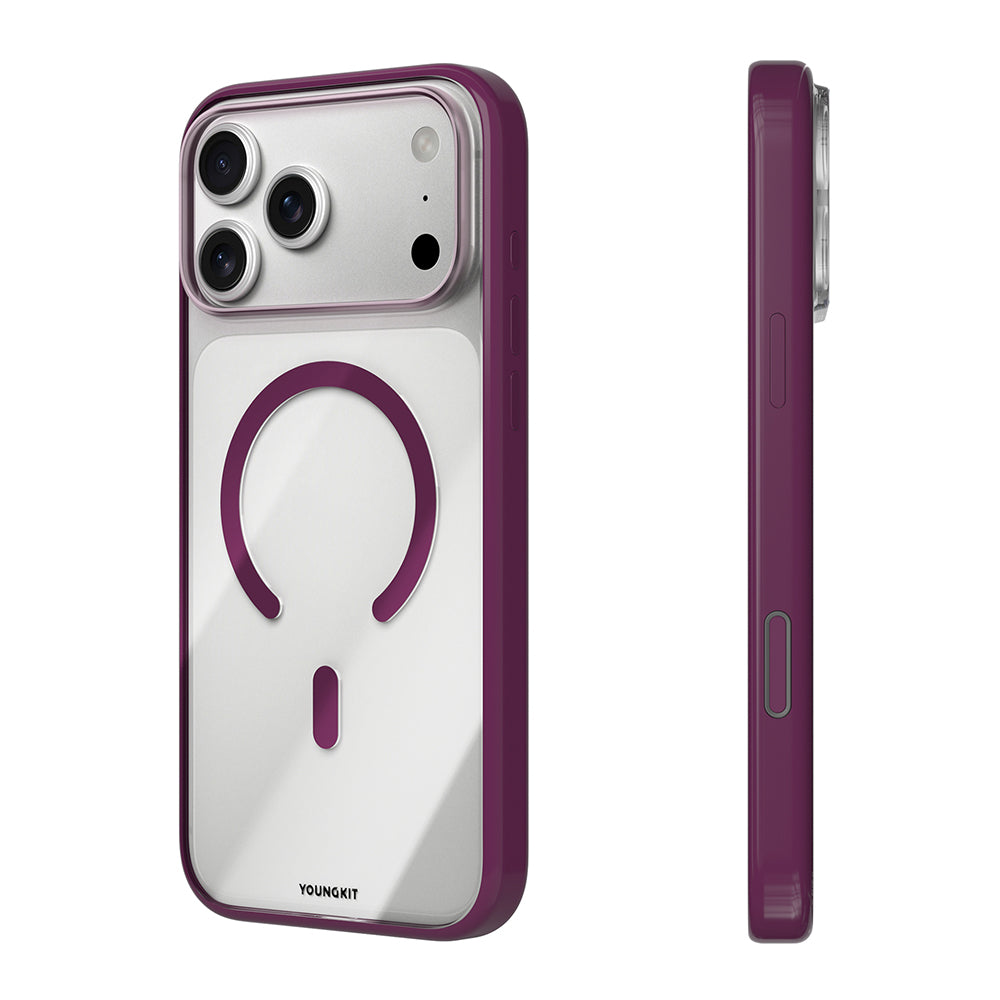 Apple iPhone 17 Pro Max Kılıf M-safe Şarj Özellikli Youngkit Clear Serisi Kapak Bordo