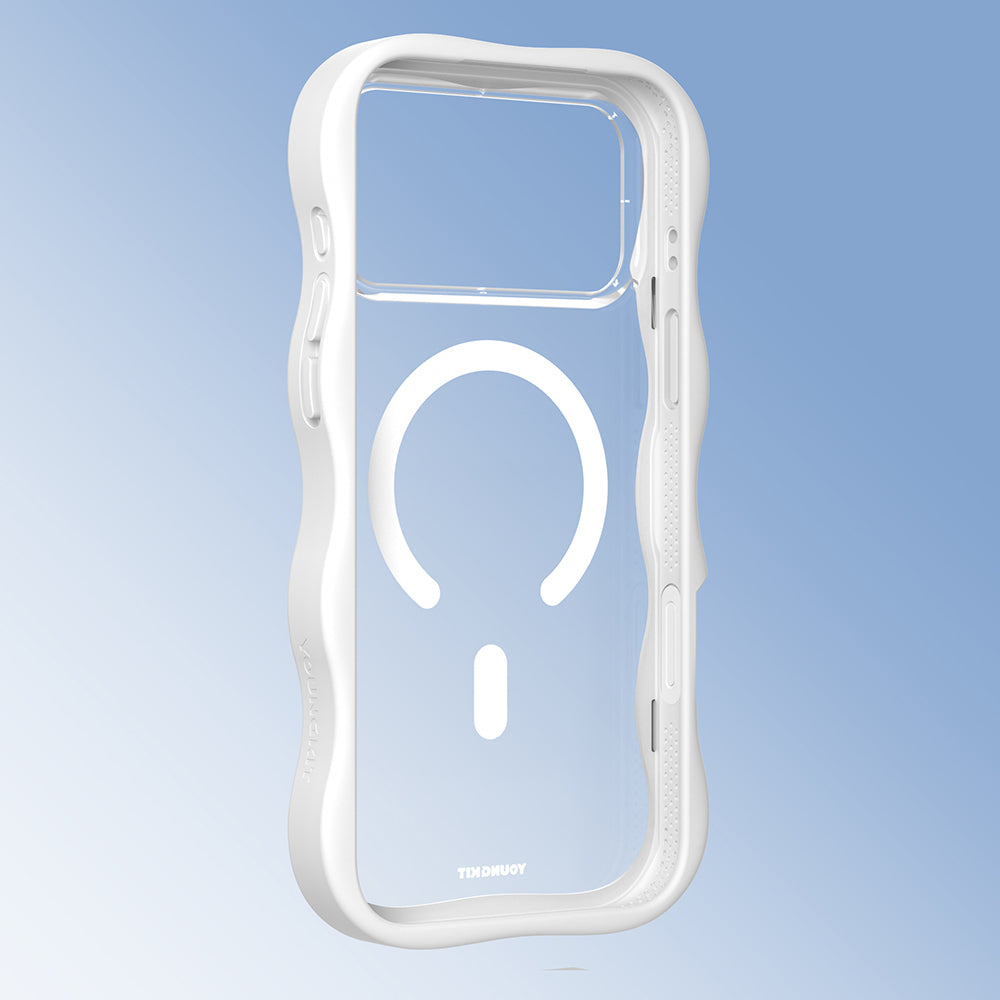 Apple iPhone 17 Pro Max Kılıf M-safe Şarj Özellikli Youngkit Wave Clear Serisi Kapak Beyaz