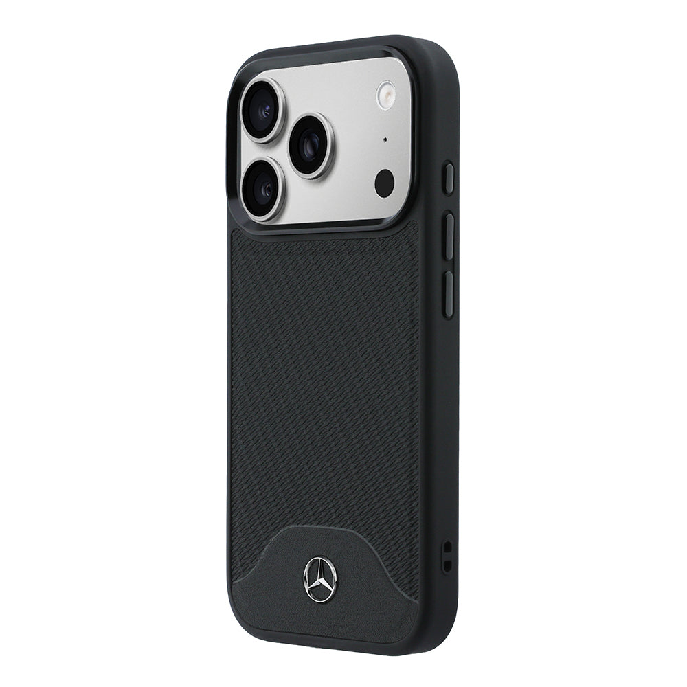 Apple iPhone 17 Pro Max Kılıf Mercedes Benz Orjinal Lisanslı M-safe Şarj Özellikli 3D Metal Logolu Wood Deri Dokumalı Kapak Siyah