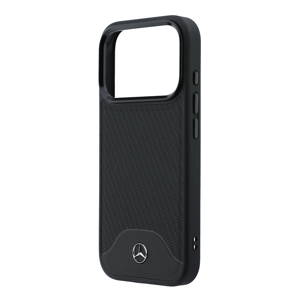 Apple iPhone 17 Pro Max Kılıf Mercedes Benz Orjinal Lisanslı M-safe Şarj Özellikli 3D Metal Logolu Wood Deri Dokumalı Kapak Siyah