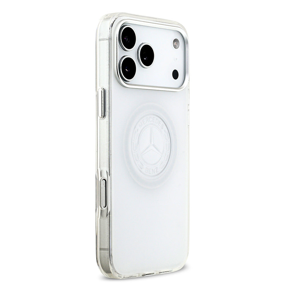 Apple iPhone 17 Pro Max Kılıf Mercedes Benz Orjinal Lisanslı M-safe Şarj Özellikli Buzlu PC Nostaljik Yıldız Dizayn Kapak Beyaz