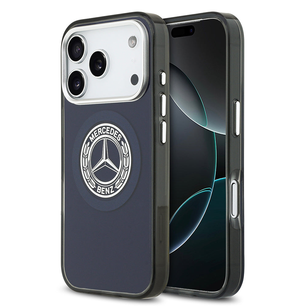 Apple iPhone 17 Pro Max Kılıf Mercedes Benz Orjinal Lisanslı M-safe Şarj Özellikli Çift Katmanlı PC Nostaljik Yıldız Dizayn Kapak Lacivert