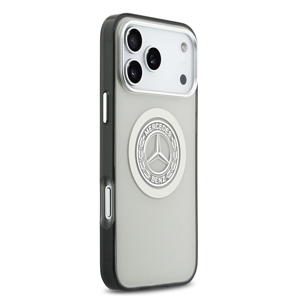 Apple iPhone 17 Pro Max Kılıf Mercedes Benz Orjinal Lisanslı M-safe Şarj Özellikli Çift Katmanlı PC Nostaljik Yıldız Dizayn Kapak Gri