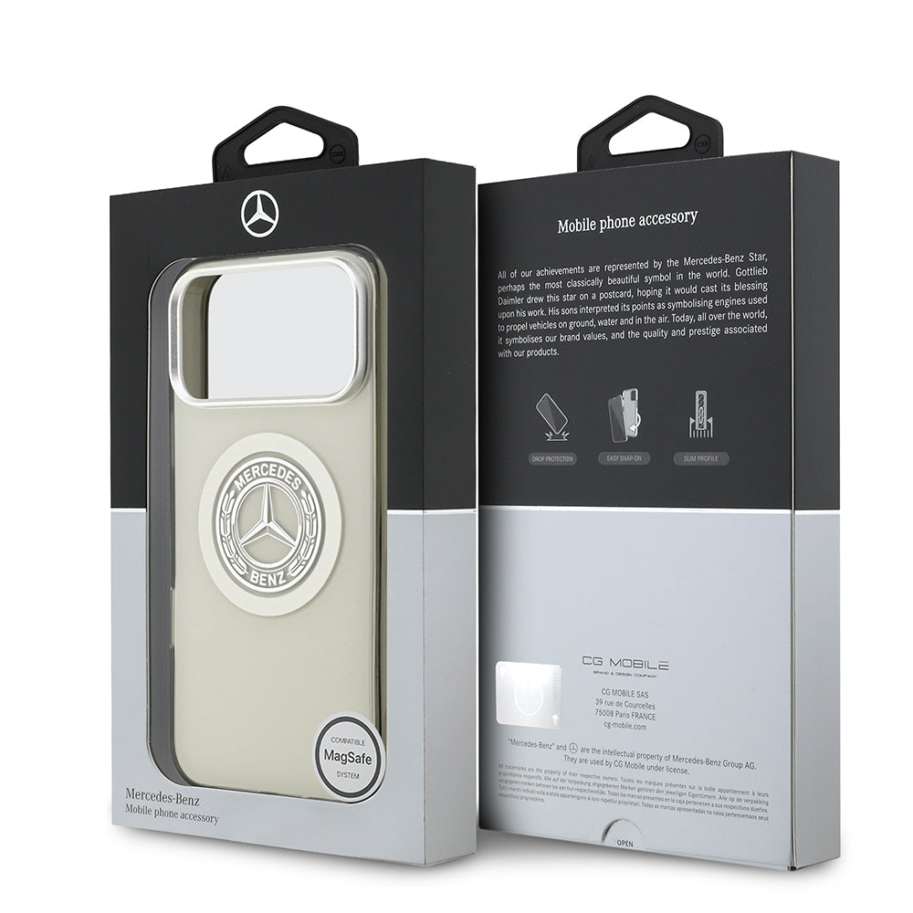 Apple iPhone 17 Pro Max Kılıf Mercedes Benz Orjinal Lisanslı M-safe Şarj Özellikli Çift Katmanlı PC Nostaljik Yıldız Dizayn Kapak Gri
